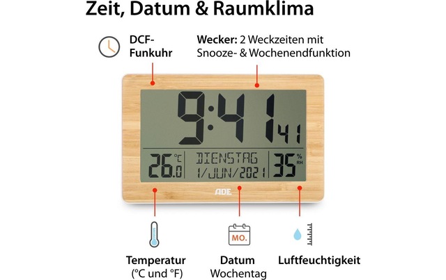 ADE Funkwanduhr »Hellbraun/Weiss«