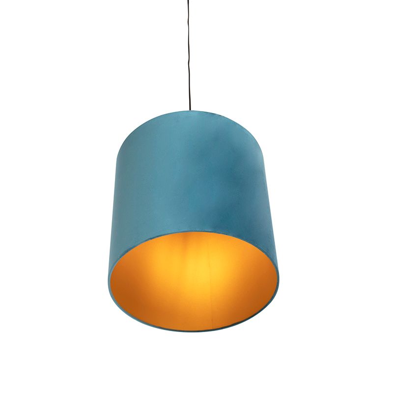 Hanglamp met velours kap blauw met goud 40 cm - Combi