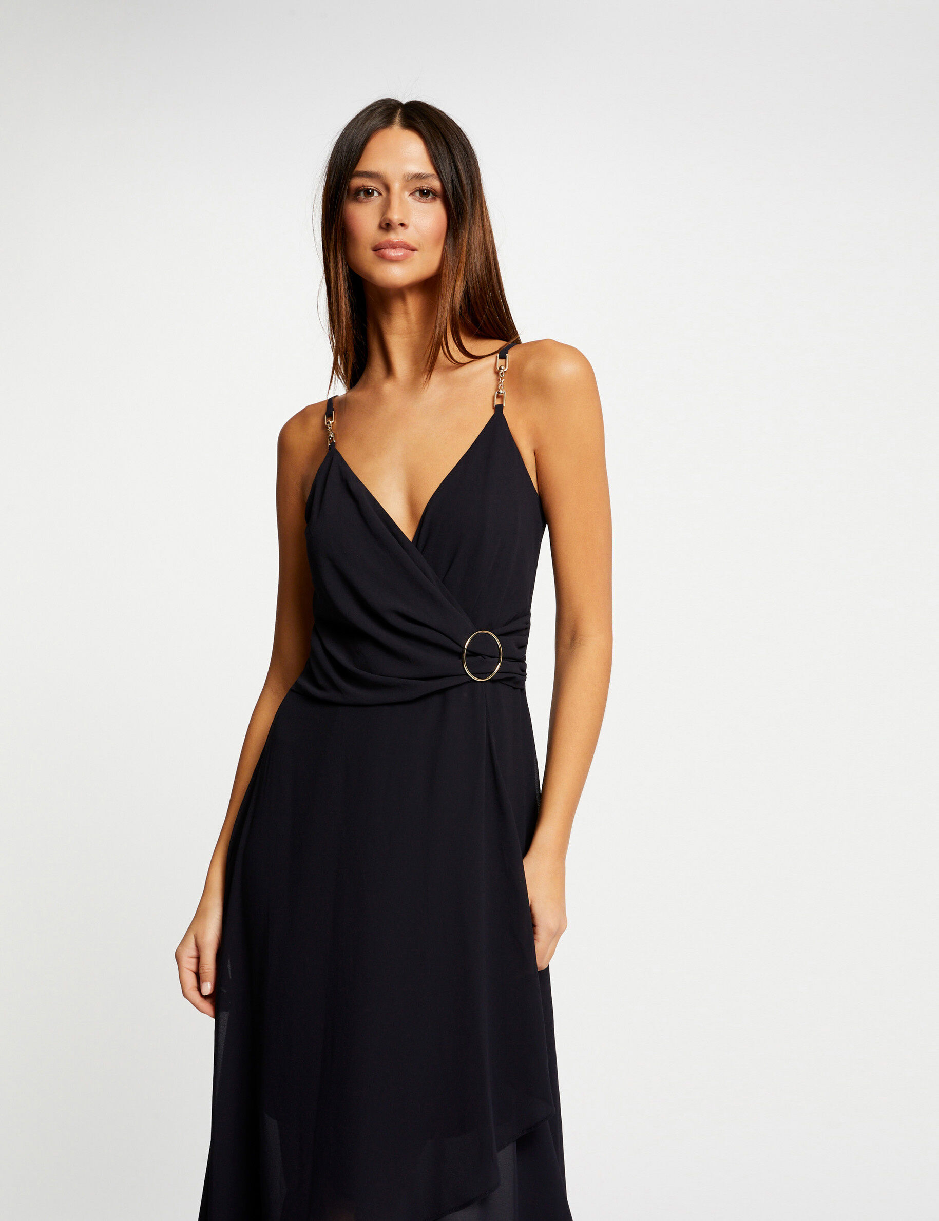 Robe mi-longue à fines bretelles marine femme - marine
