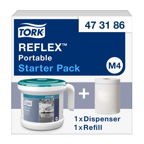 Distributeur d'essuie-mains Reflex Tork à dévidage central portable turquoise/blanc
