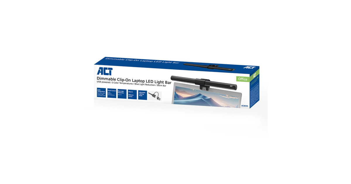 ACT ConnectivityDimbare clip-on laptop LED-lichtbalk led-bar  (Zwart, USB-voeding, 3000K-6500K)