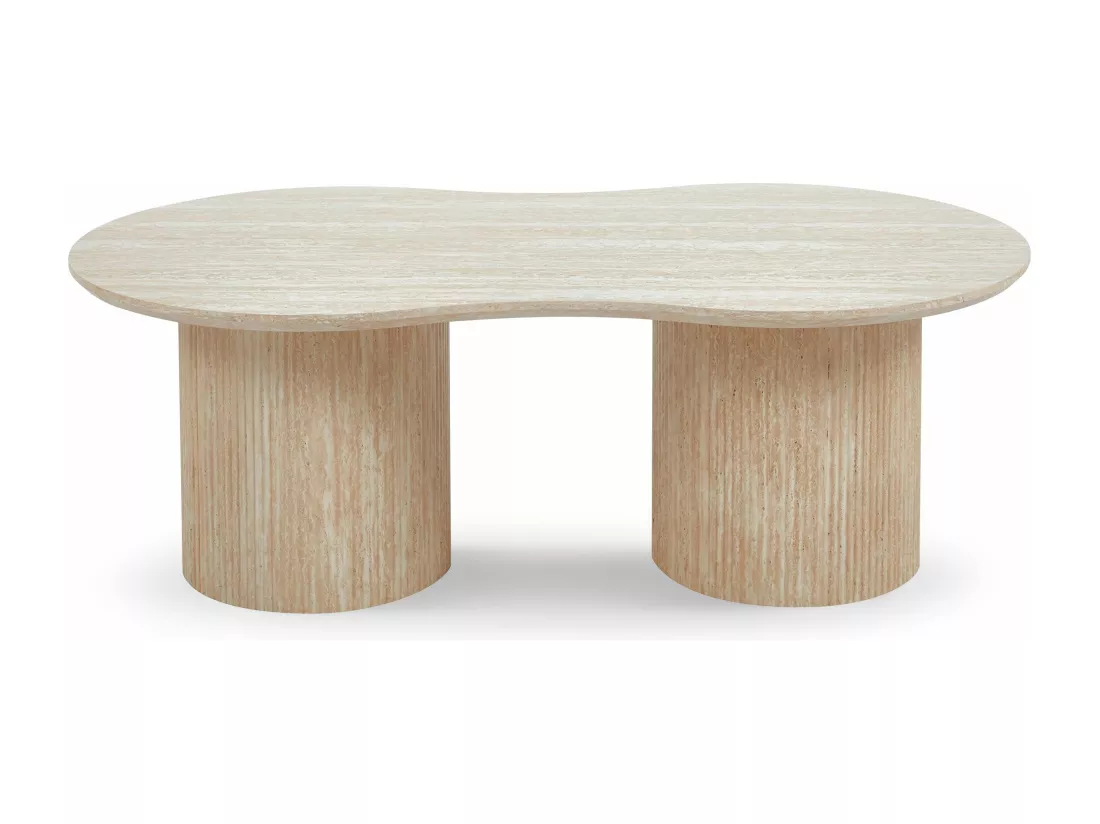 Table basse moderne 70x130cm avec pieds style colonnes Gwendoline Effet travertin Beige