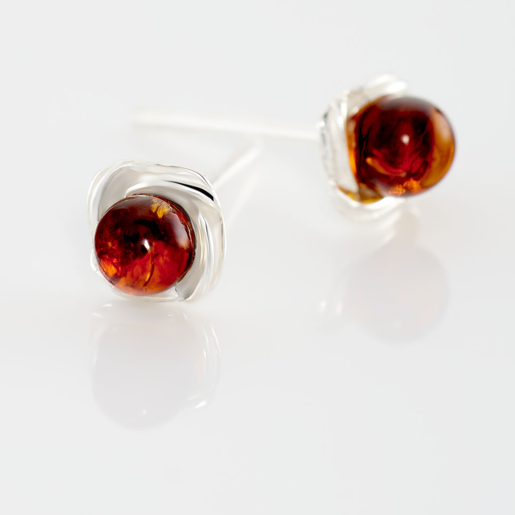 Boucles D'oreilles Puces Argent Blanc Joude Ambre