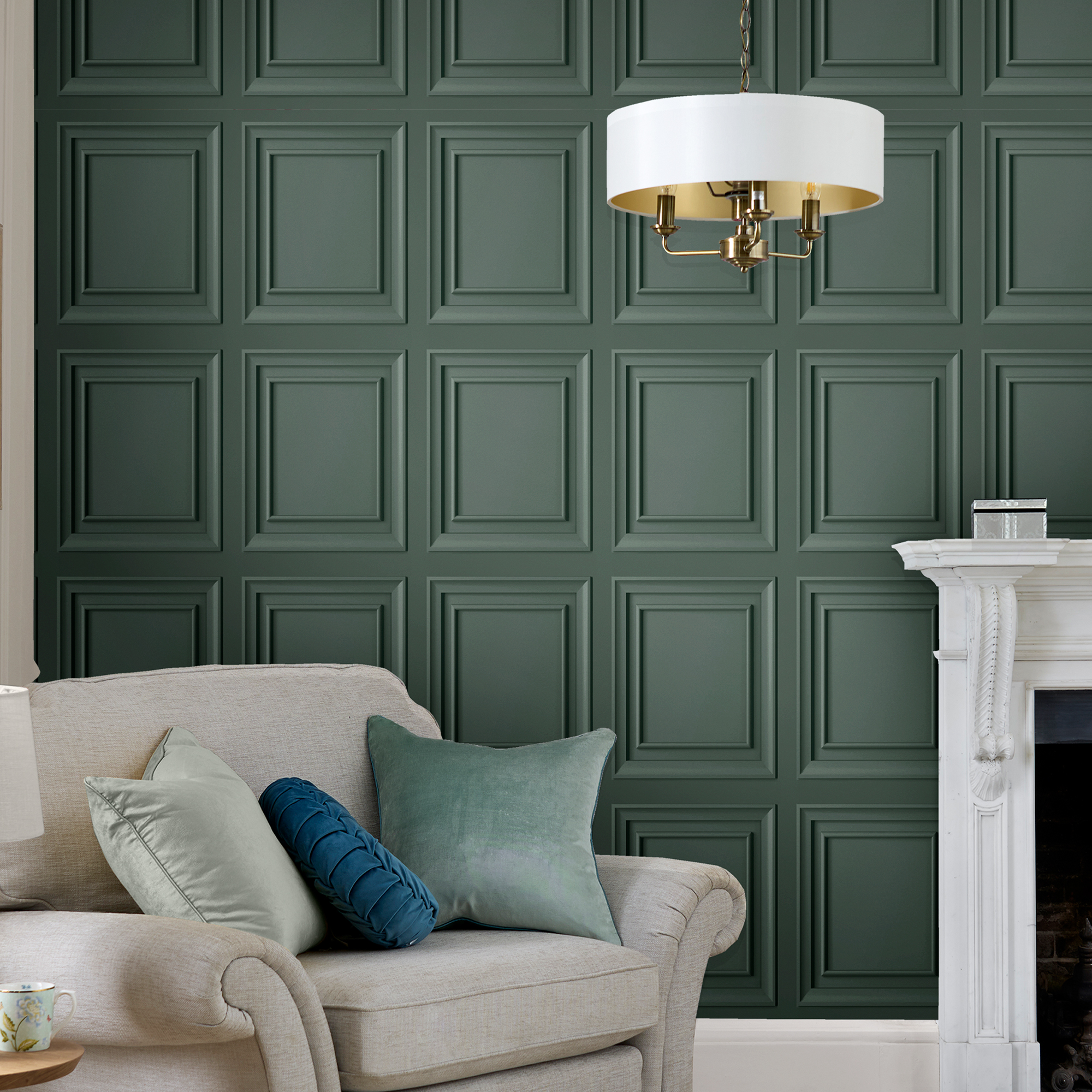 Vliesbehang redbrook wood panel fern green