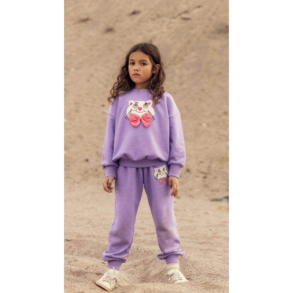 Køb Mini Rodini Purple Cat Med Bowtie Chenille Sweatshirt