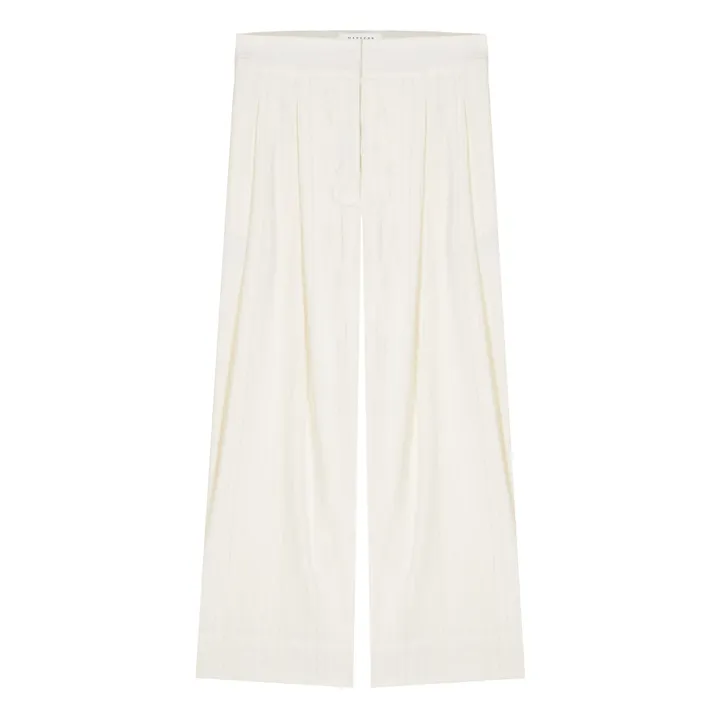 Masscob Pantalon Perris Rayures Coton et Soie | Ecru