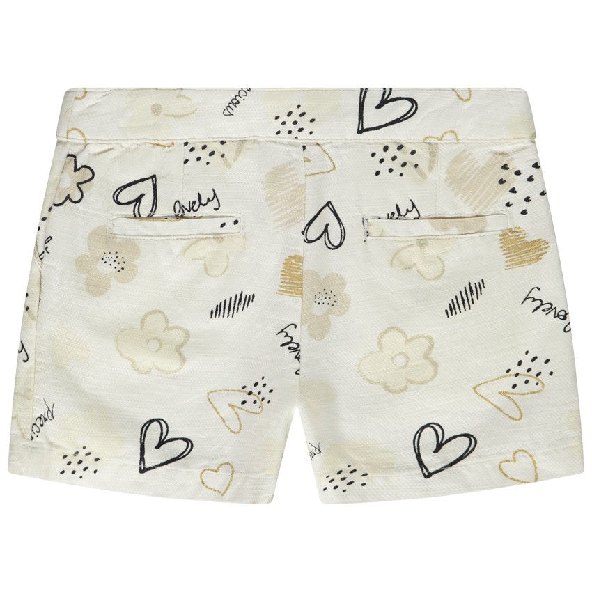 Short en coton piqué imprimé fantaisie pour fille - Ecru