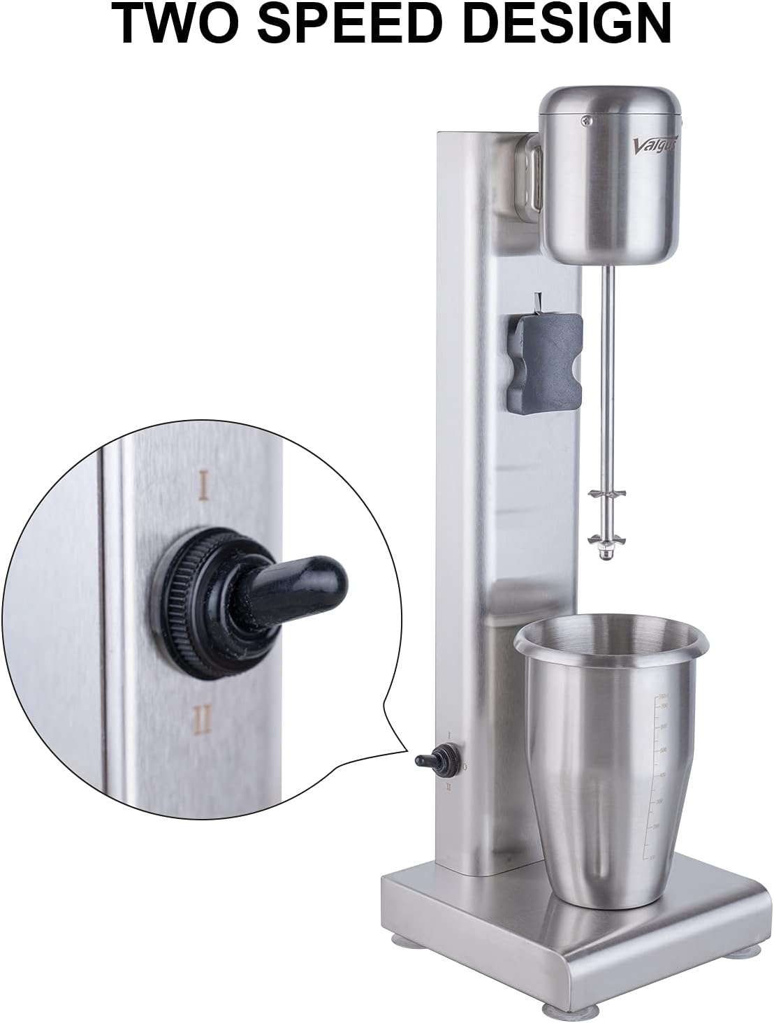 Valgus Edelstahl-Milchshaker-Maschine 1L geräuscharmer Stand-Getränkemixer-Mixer für Eiscreme, Fruchtsaft, Tiki- und Kakaogetränke