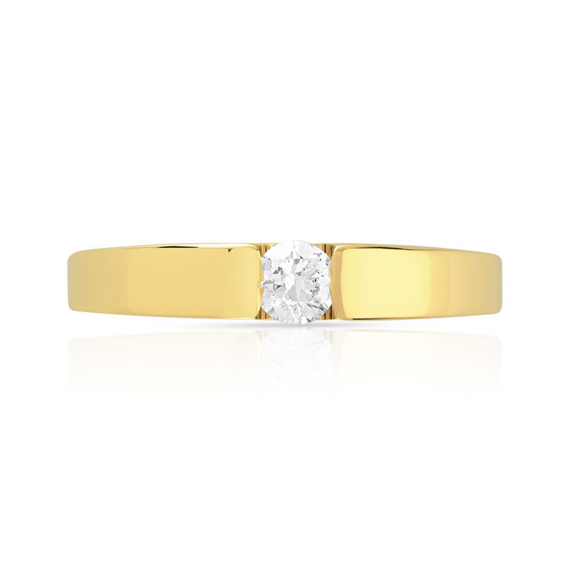 Bague solitaire or 750 jaune diamant 15/100e de ca