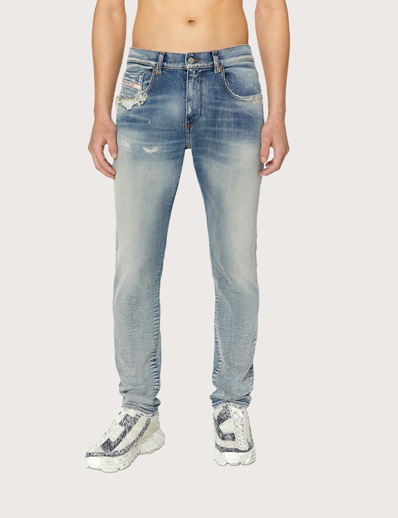 DIESEL JEAN HOMME SLIM D-STRUKT 7Q3 BLEU JAUNI DÉLAVÉ