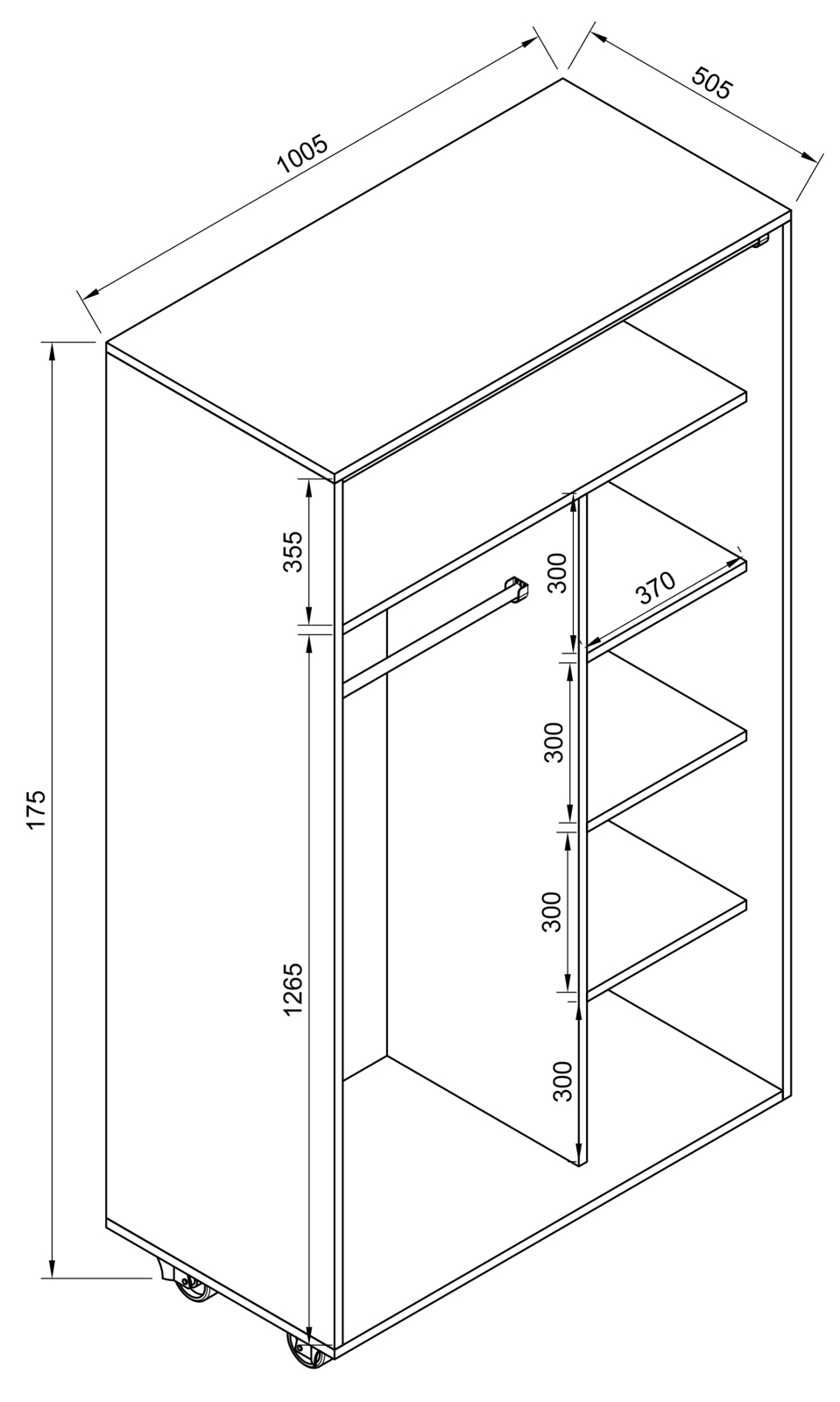 Schrank OSTILA - weiß - mit Vorhang und Rollen
