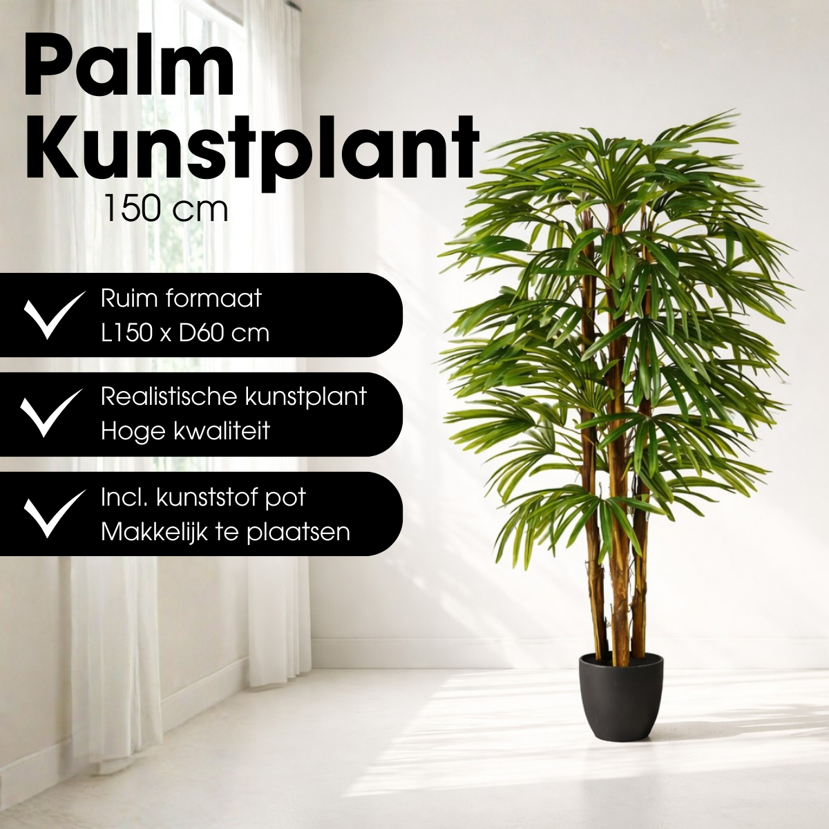 Mica Decorations Rhapispalm H150 x Ã60 cm Groen