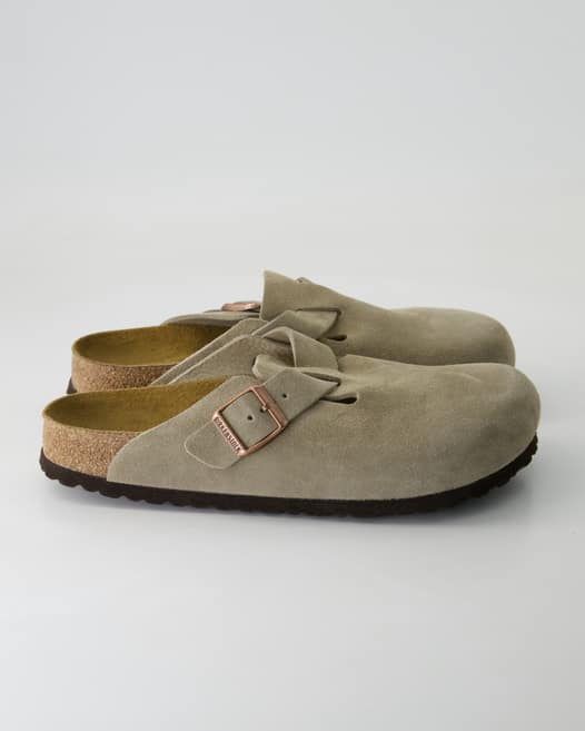 Birkenstock Boston Weichbettung Pantoletten in Grau