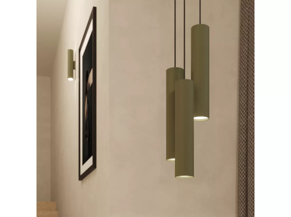 Lampe à suspension Lagos grenier en acier - 1 sources lumineuses - L.8 x H.118 cm - vert olive