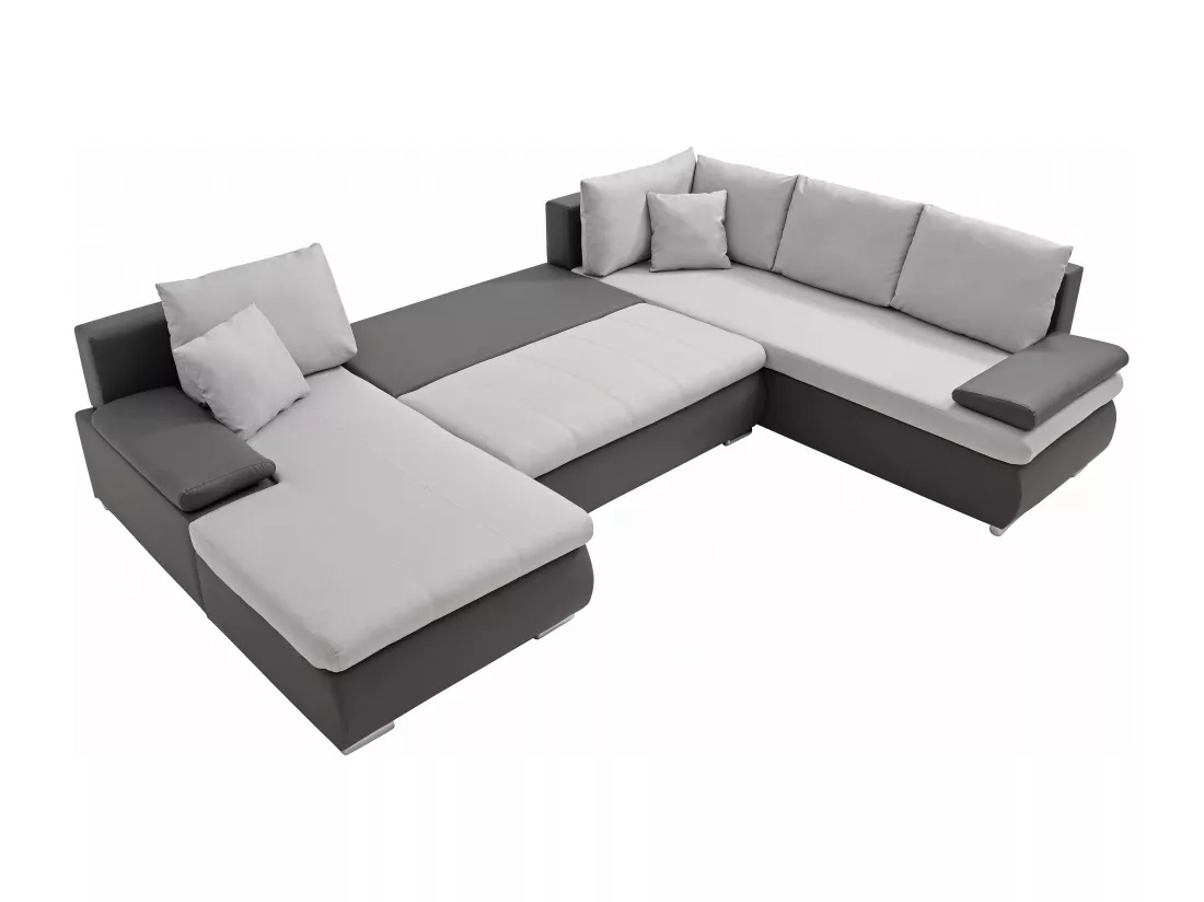 Canapé d'angle gauche panoramique convertible en simili et tissu gris DAKOTA II