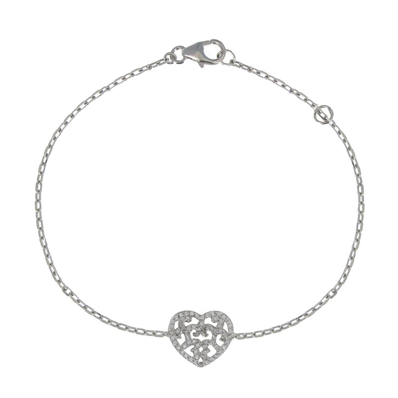 Bracelet Argent Coeur Arabesque et ses Strass Cristal