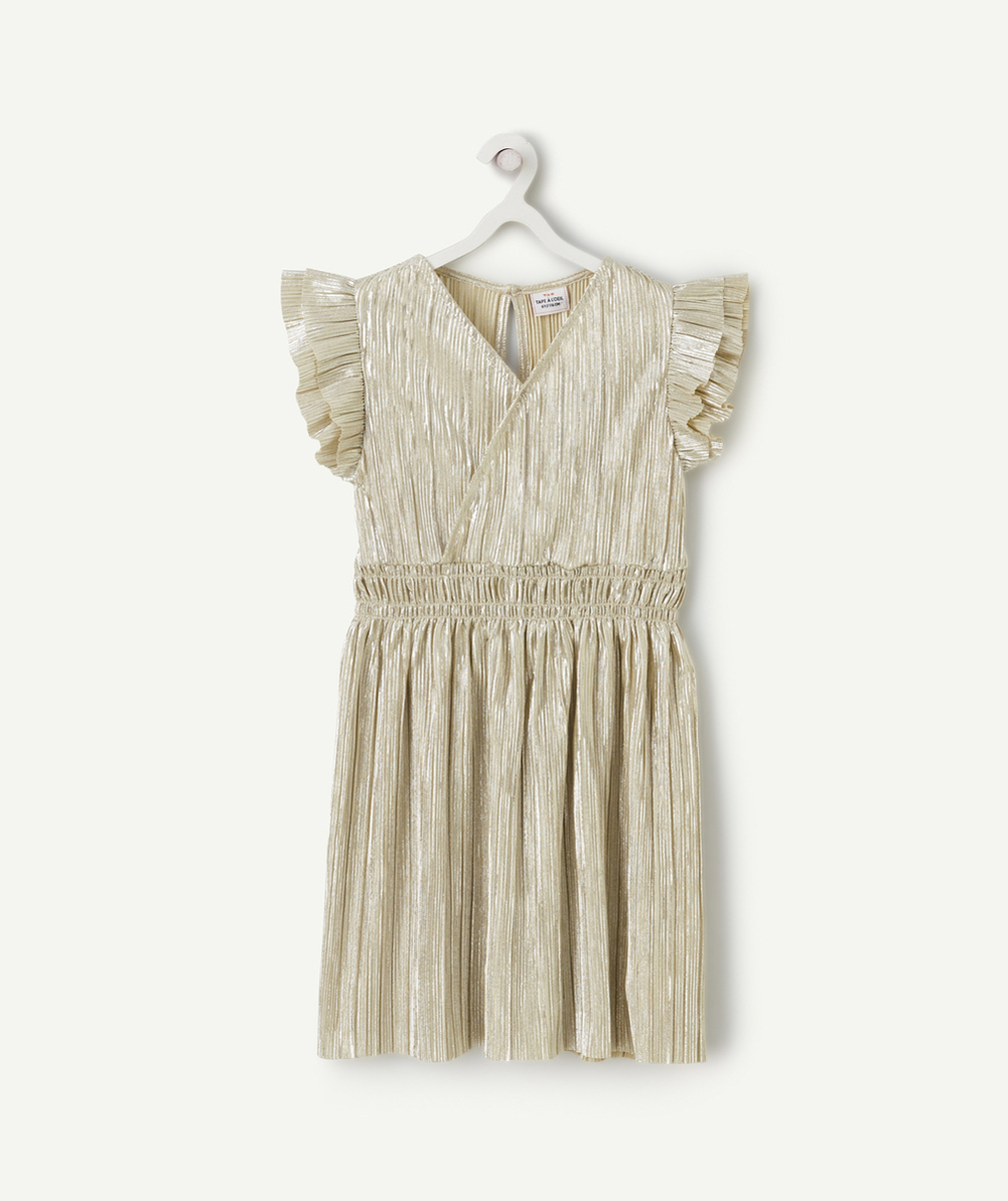 ROBE CACHE-COEUR FILLE IRISÉE AVEC DÉTAILS VOLANTÉS COULEUR DORÉE