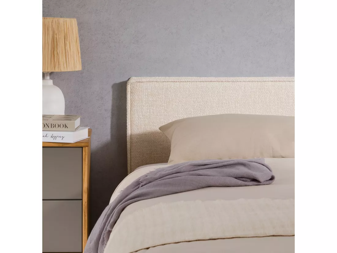 Tête de lit YOLAN 90 rembourrée, En tissu polyester pour lit 90 cm, Sur pieds en plastique, Blanc