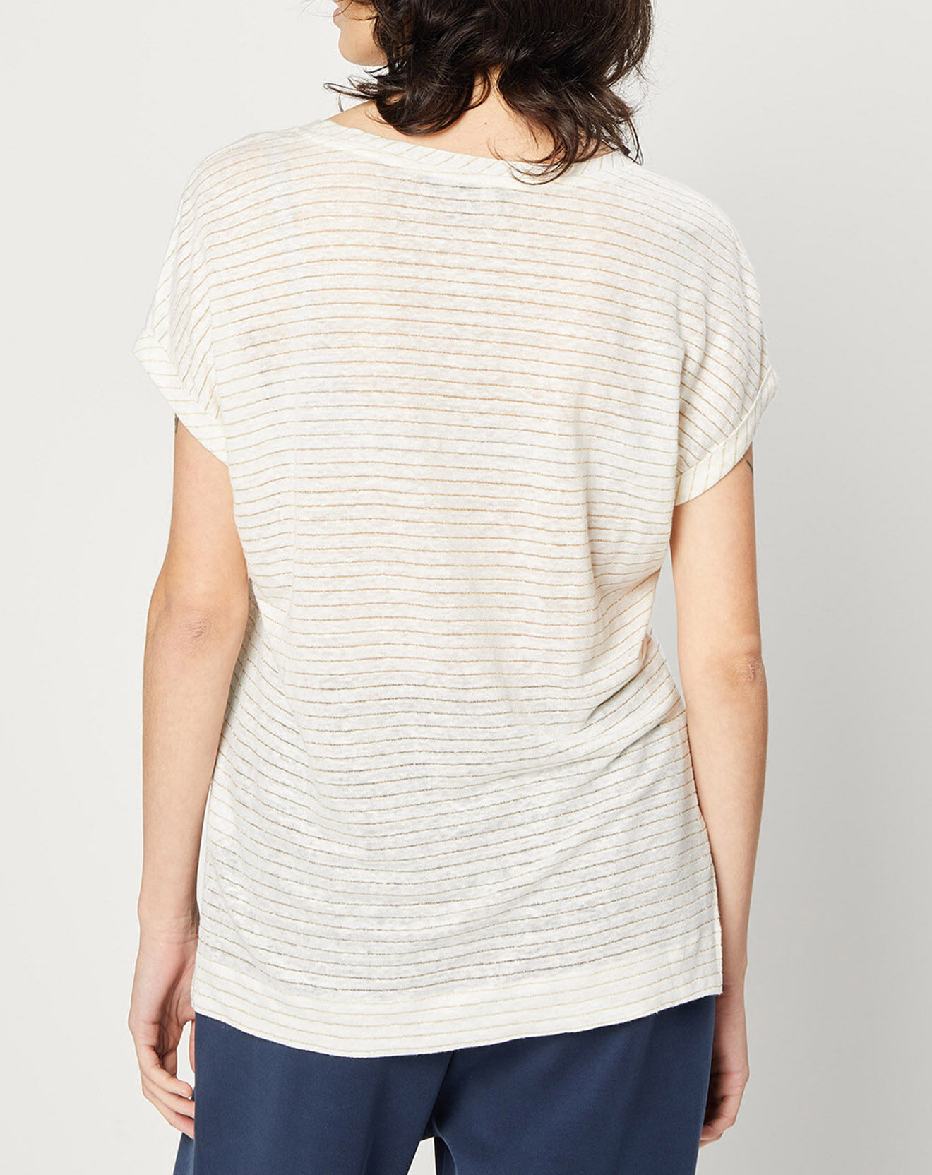Esprit T-Shirt en Lin & Lurex à rayures blanc