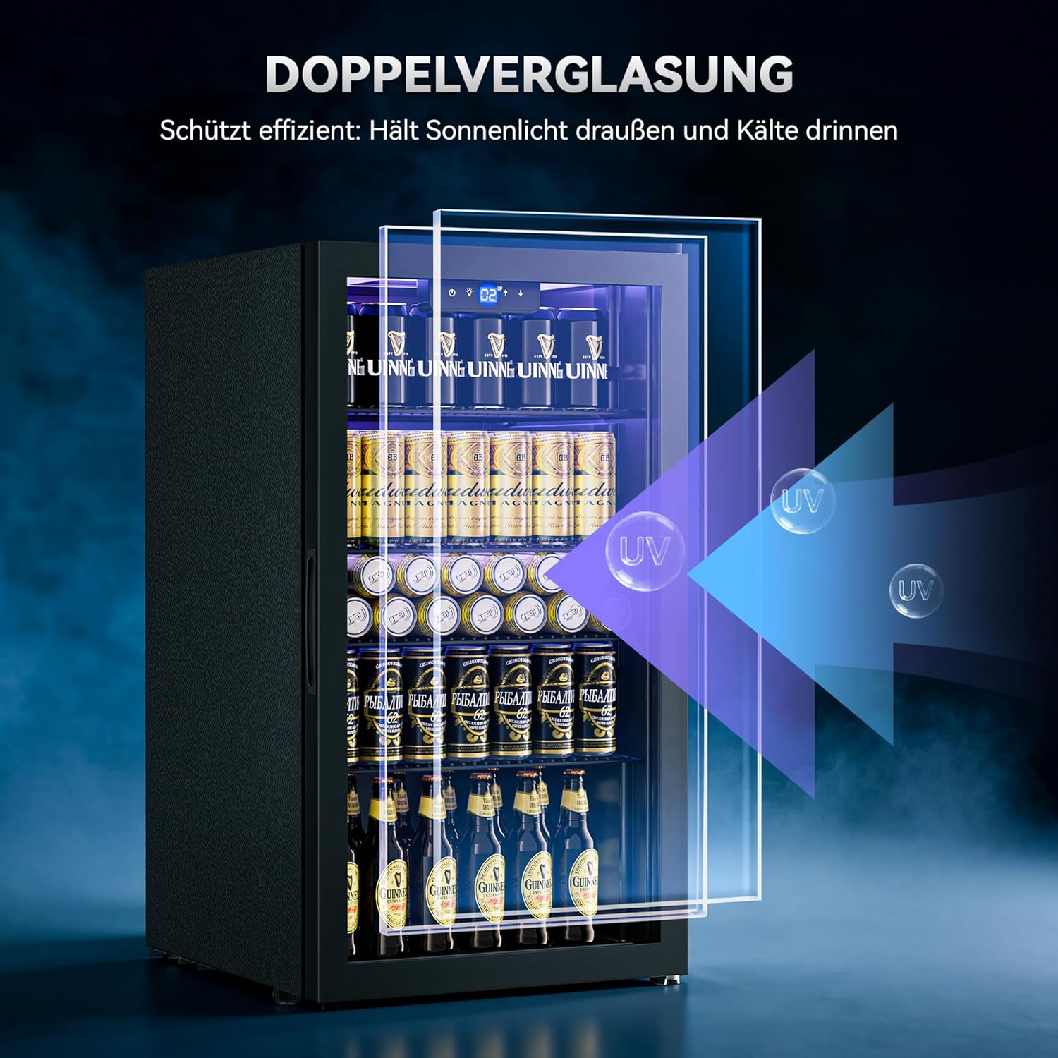 95L Getränkekühlschrank mit Klima KÜHLUNG | Neu: Gleichmäßige Kühlung & frostfrei | 4 verstellbare Ablagen für 130 Dosen | Für Bar, Büro & Haushalt