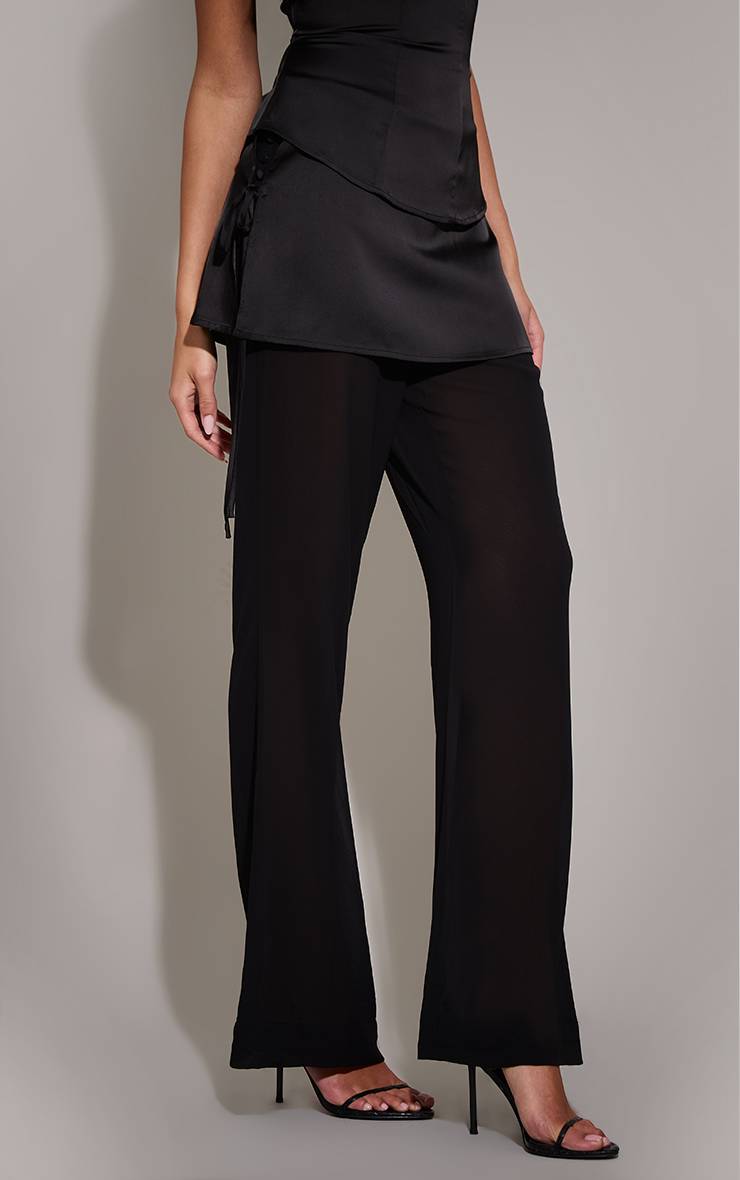 Noir Pantalon Large En Satin Avec Superposition En Mousseline