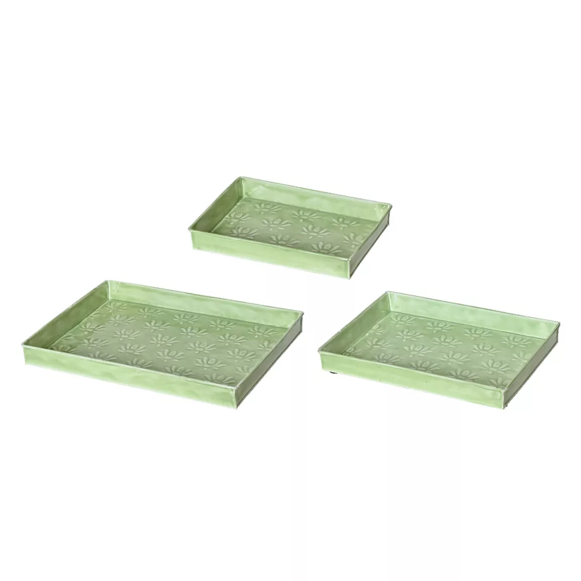 Lot de 3 plateaux décoratifs (34 x 24 cm) Fleurs d'Ésmée Vert pomme