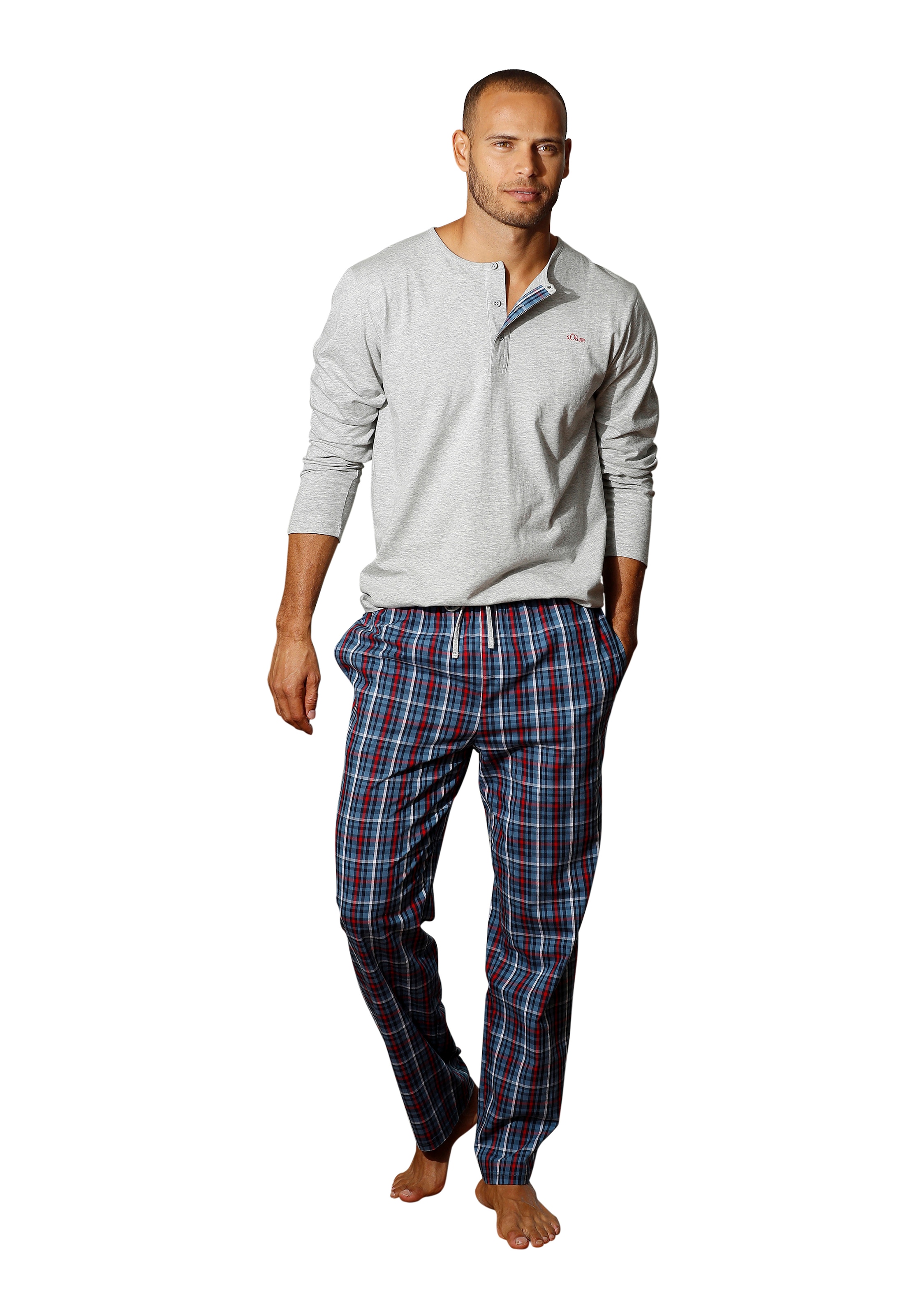 s.Oliver Pyjama, 2 Stk. Schlafanzug in langer Form mit Knopfleiste