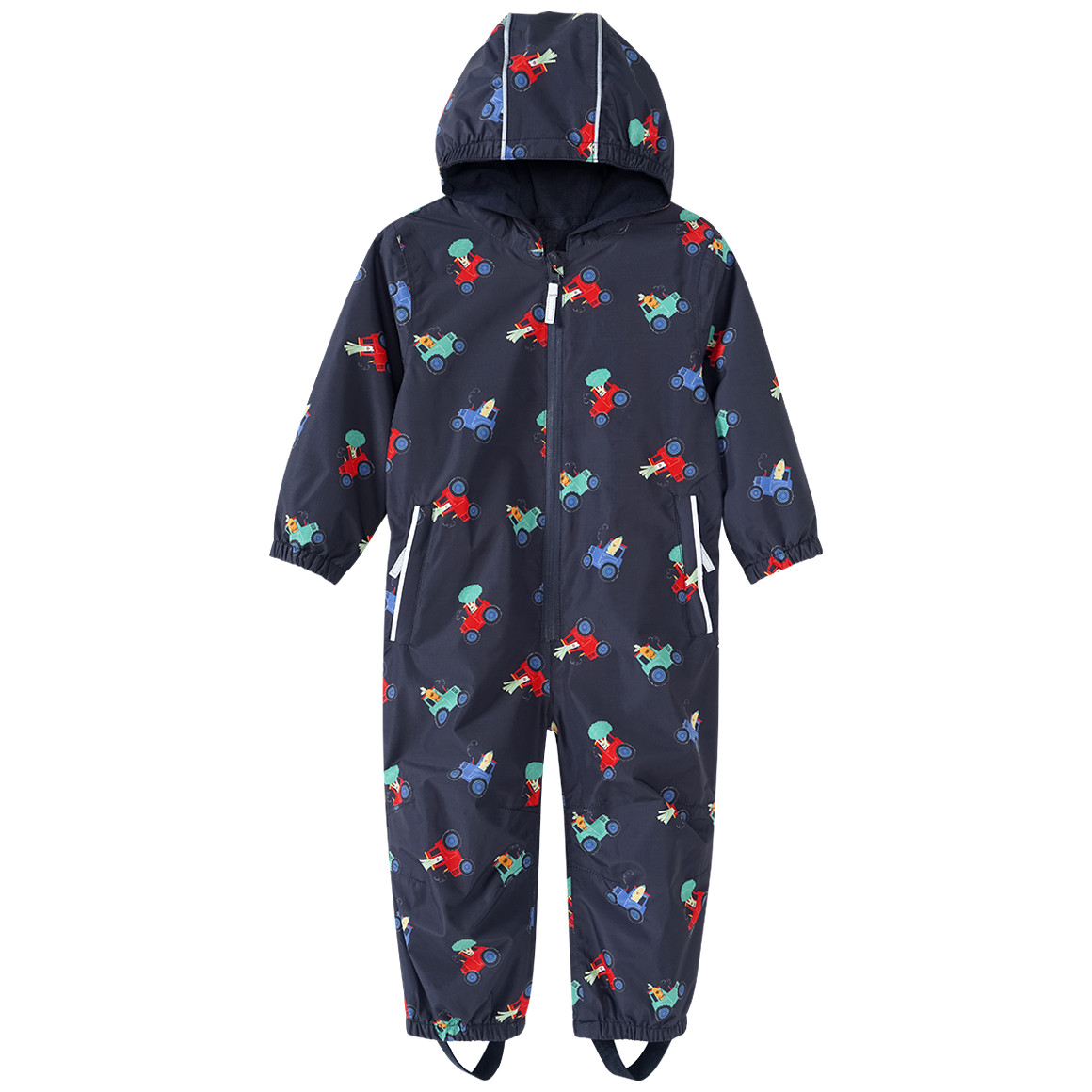 Topomini Baby Regenoverall mit Bauernhof-Allover dunkelblau