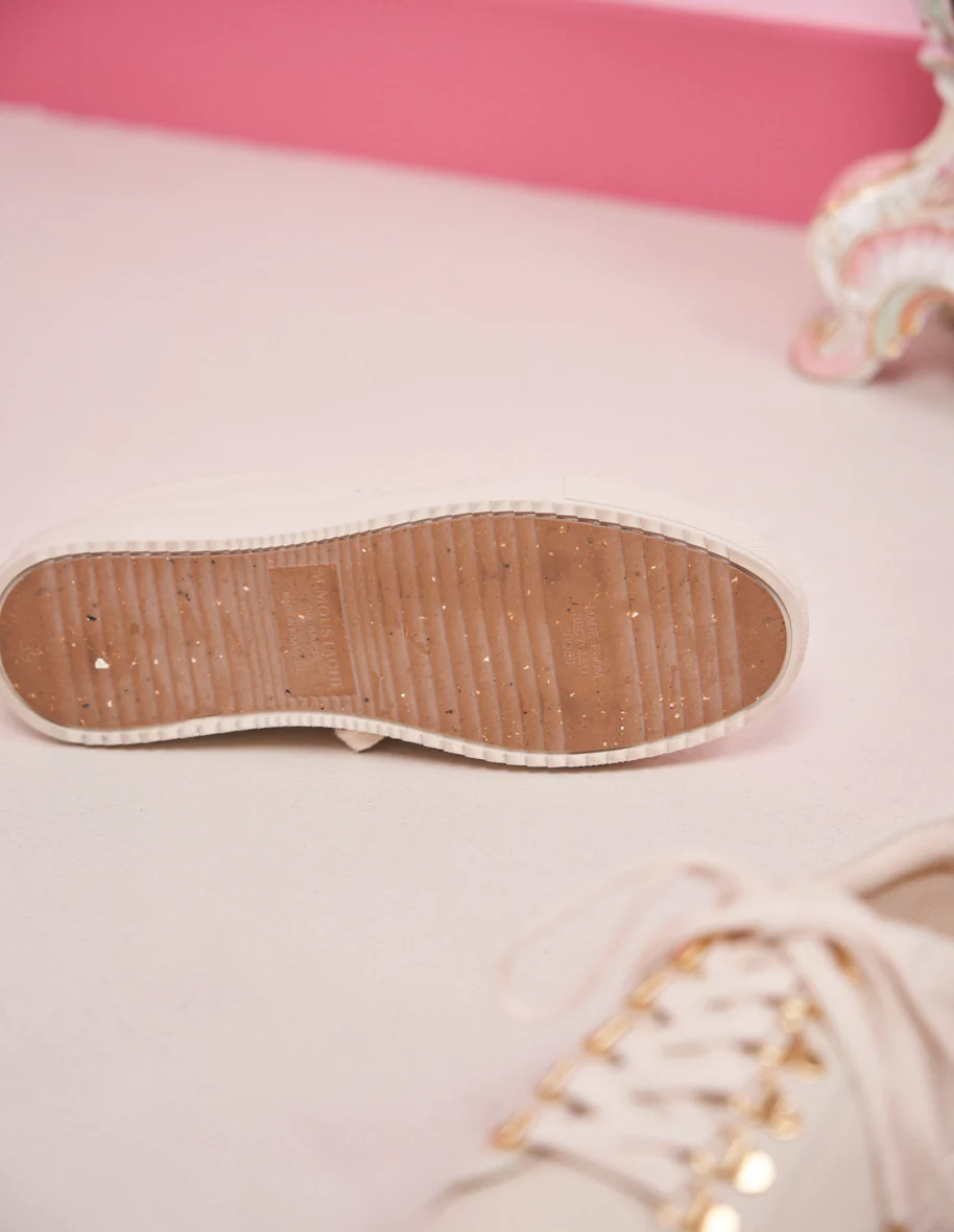 Baskets basses Brigitte - Cuir grainé écru oeillets