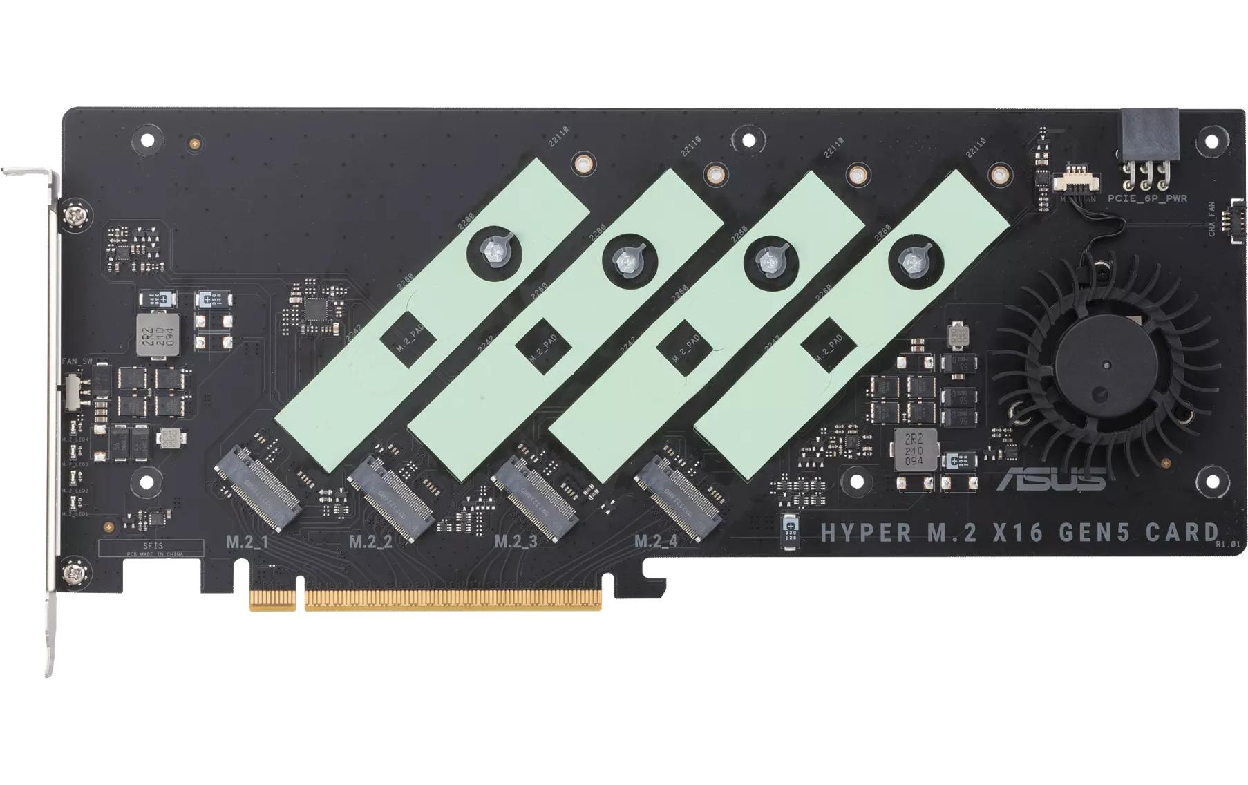 Host Bus Adapter Hyper M.2 x16 Gen5 CardHyper M.2 Karte unterstützt bis zu vier NVMe M.2