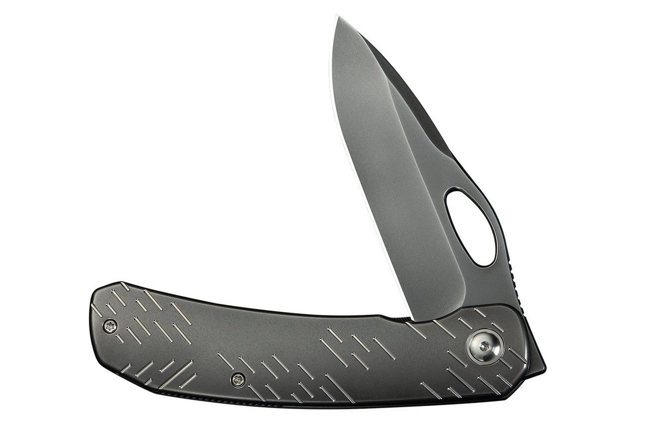 WE Knife Inmate WE23096B-4, Polished Gray CPM 20CV, Gray Titanium Satin Raindrop Pattern zakmes, Jerad Neeve design
