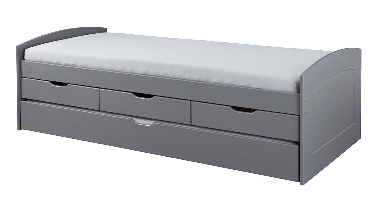 Stauraum-/Funktionsbett Laurenz 90 x 200 cm Kiefer massiv grau lackiert