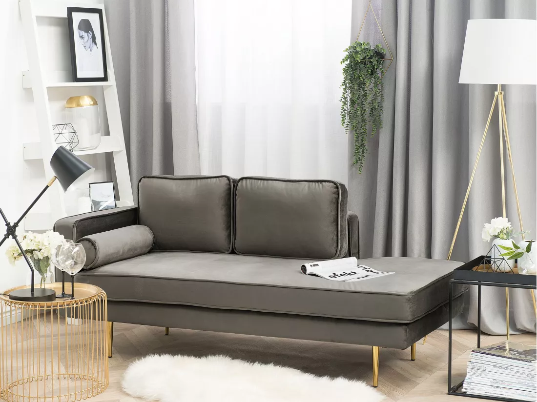 Méridienne en velours gris taupe côté droite MIRAMAS