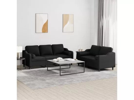 Ensemble de canapés 2 pcs avec coussins noir tissu