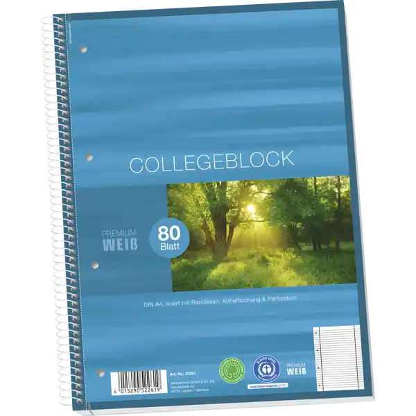 A4 Collegeblock, liniert mit Doppelrand, 80 Blatt