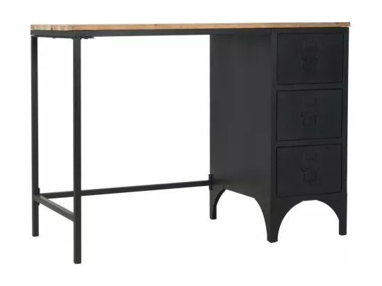 Bureau à piédestal unique Bois de sapin et acier 100x50x76 cm