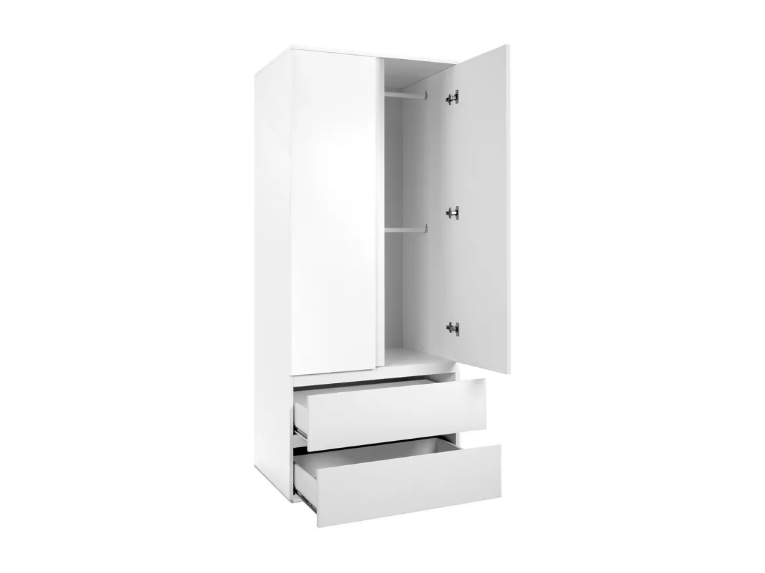 Armoire 2 portes 2 tiroirs blanc- L80 x H191 x P55 cm