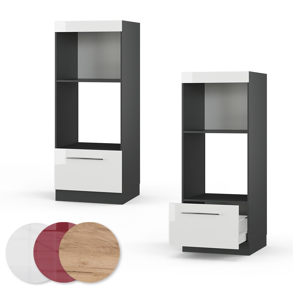 Vicco Mikrowellenumbauschrank Küchenschrank Küchenmöbel Fame-Line Anthrazit Weiß 60 cm modern Hochglanz Küche Einbauküche Blende Hochschrank Schublade Mikrowelle Backofen Küchenzeile