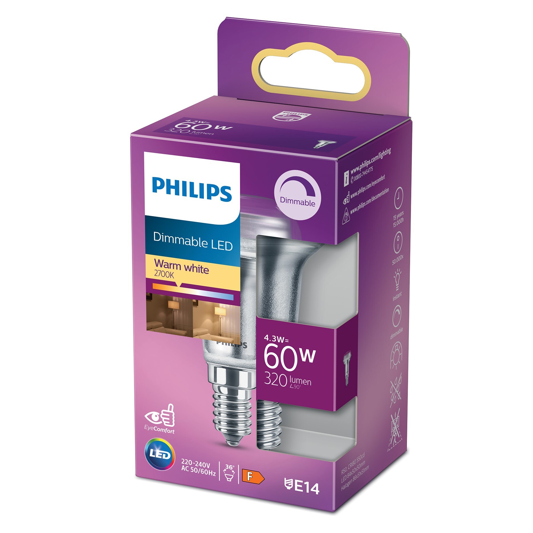 Philips LED-pære Reflektor E14 320 lm