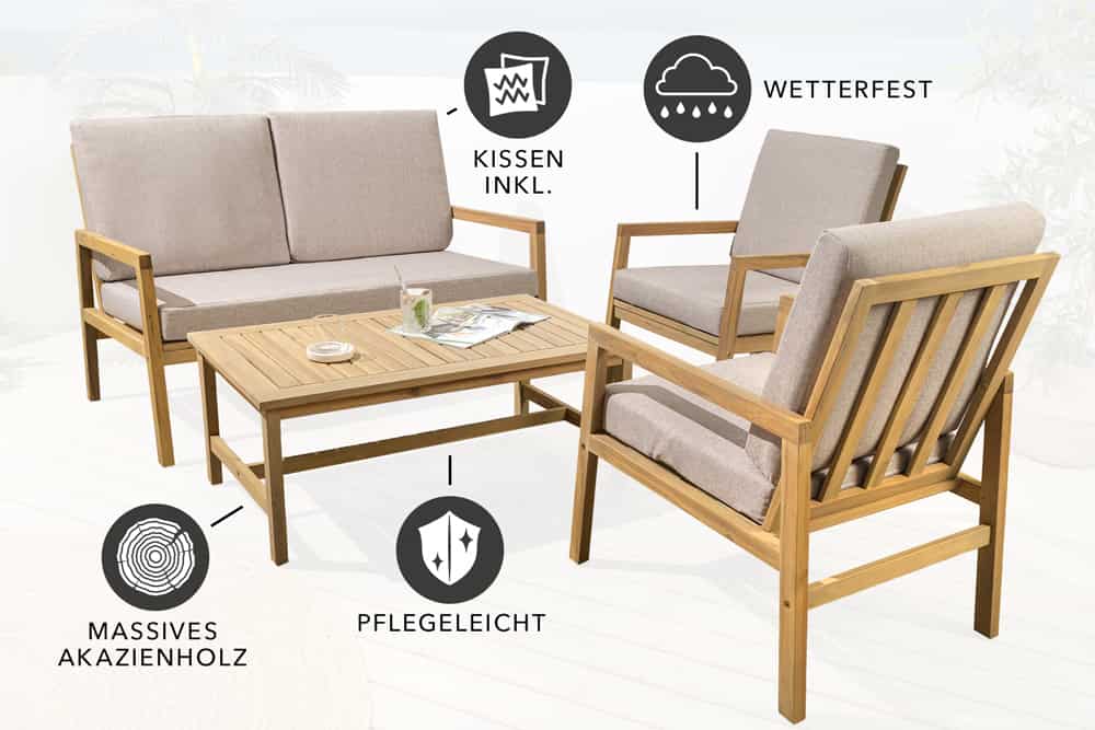 Outdoor Garten-Sitzgruppe BALI 110cm natur beige Akazie Massivholz wetterfest