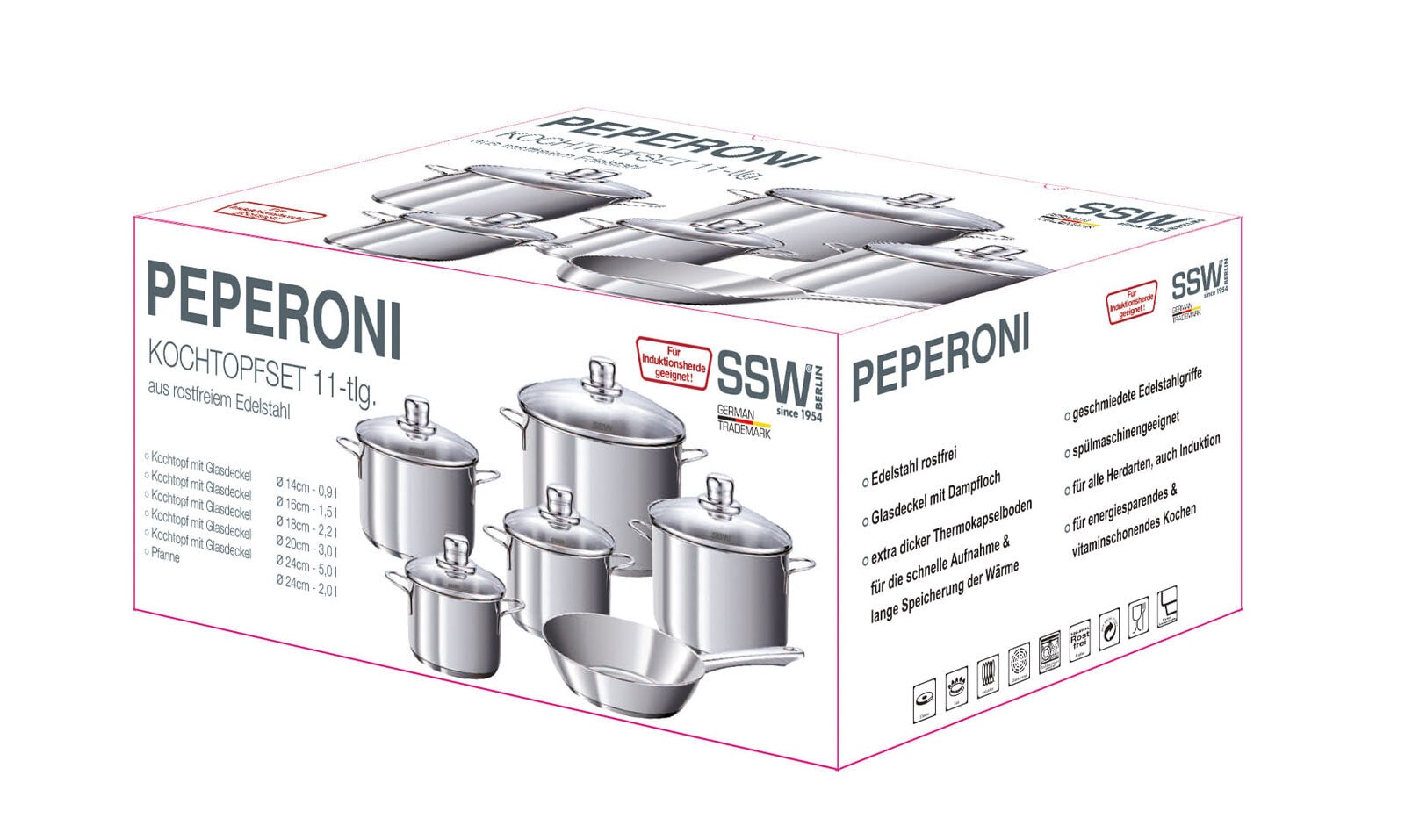 Kochtopfset Peperoni Edelstahl 11-teilig