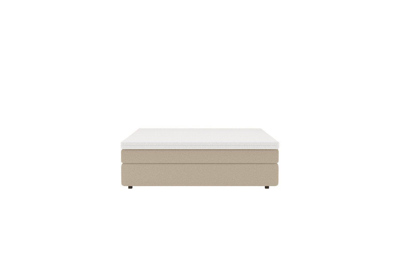Premium LUX 3 kontinental 210x210 cm I tekstil Copenhagen 904 beige. Medium / medium med Premium lux 3 overmadrass og sort firkantede ben 10 cm, gavl selges separate