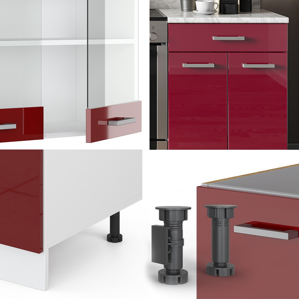 Vicco KÜCHE R-LINE 200CM KÜCHENZEILE KÜCHENBLOCK EINBAU Bordeaux Hochglanz