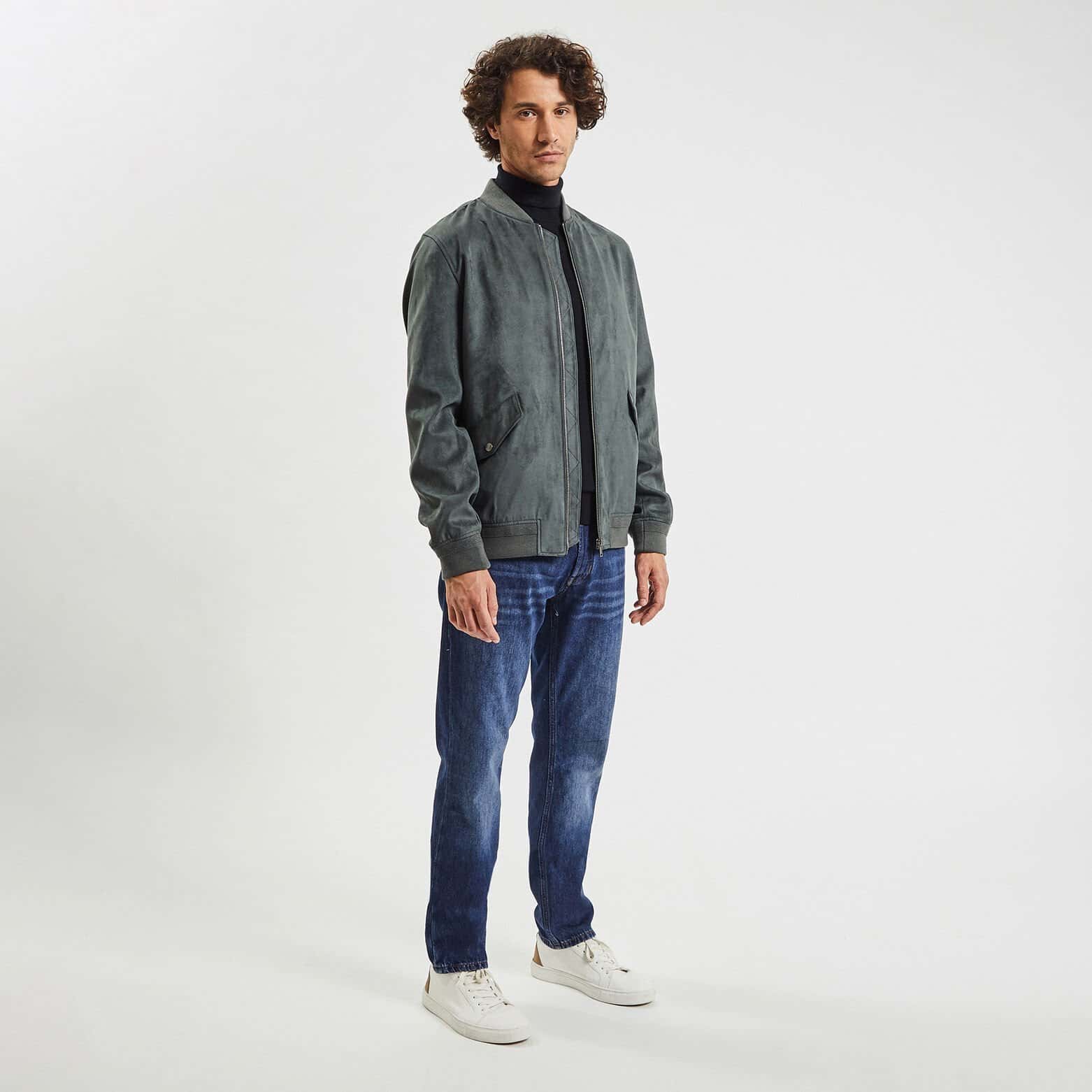 Blouson zippé aspect velours Gris foncé