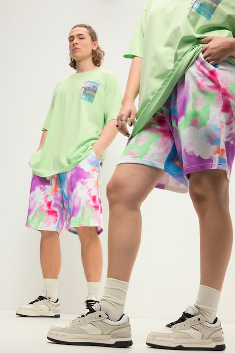 Sweat-Bermuda, Wide Legs, Colorprint, Elastikbund, Unisex