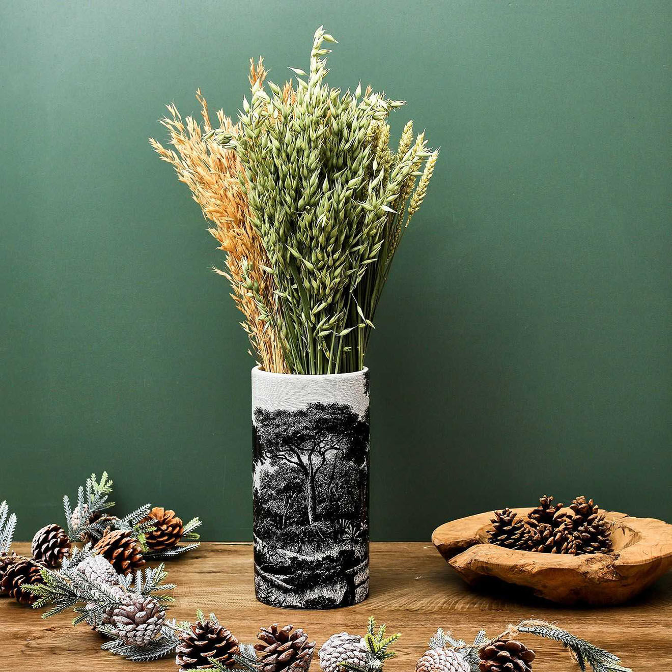 Home Deco Factory Vase en Céramique cylindre Black Forest noir - 12.8x25x12.8 cm