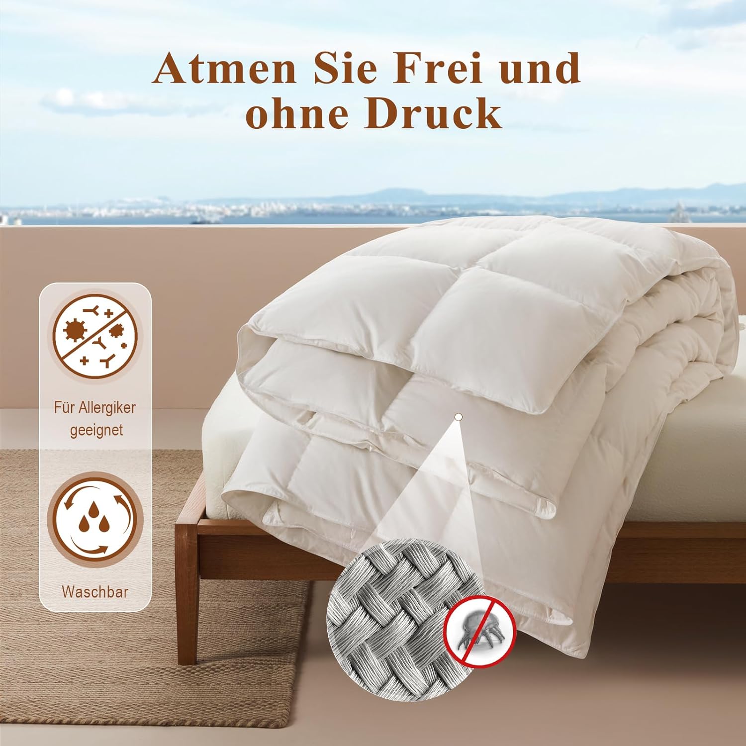APSMILE Daunendecke 220x240 Ganzjahres I 100% Baumwolle Bettdecke mit 50% Gänsedaunen & 50% Gänsefedern I Allergiker geeignet (Ökotex) | Tierwohl Zertifiziert (DOWNPASS) | Waschbare Federbettdecke