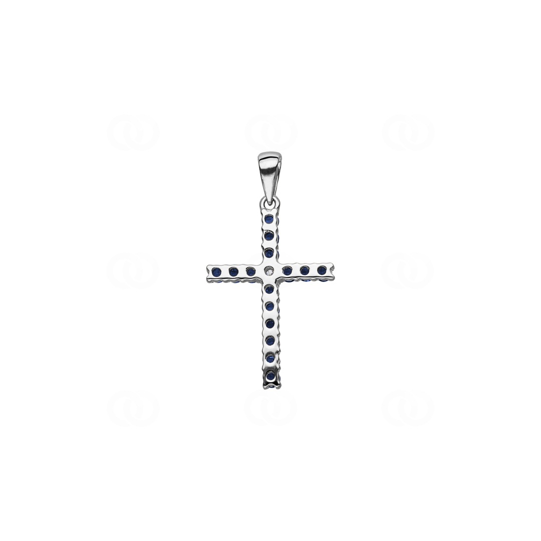 Kreuzanhänger 750/18 K Weissgold mit Saphiren & Diamant 0.01 ct H/si