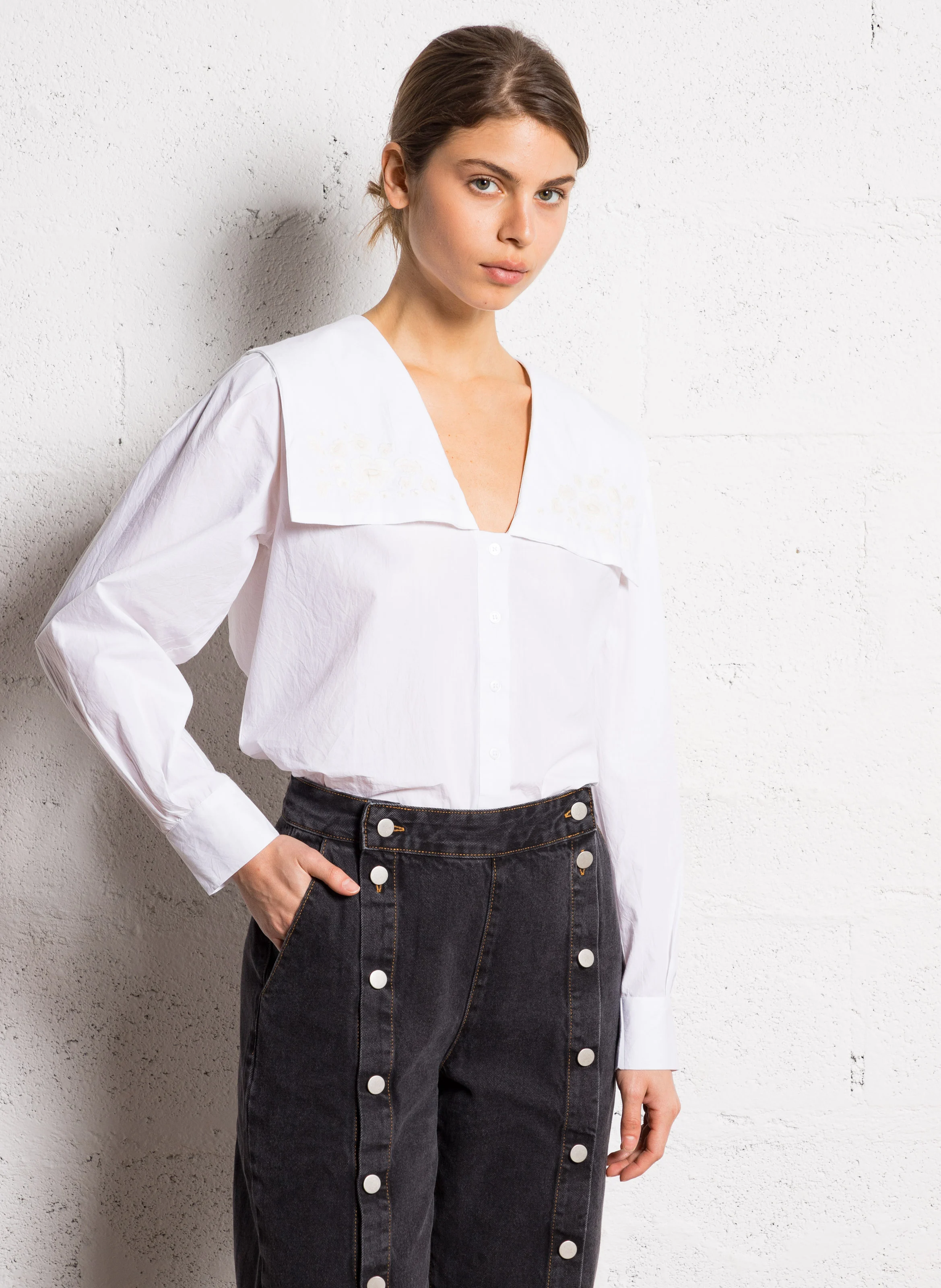 Chemise brodée en coton | Blanc
