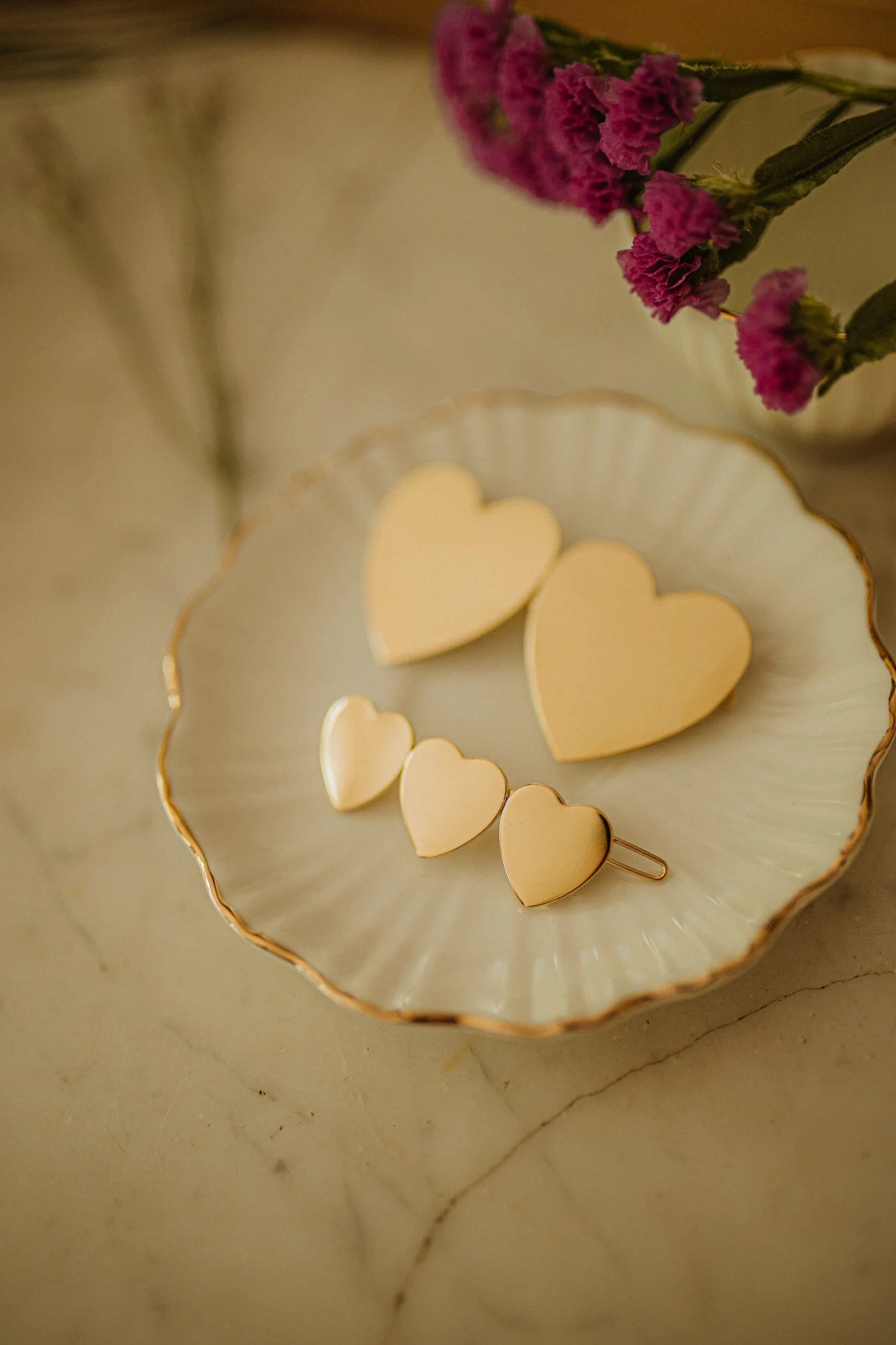 APHRODITE - Barrette coeurs doré à l'or fin | Doré